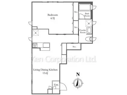 テラス西麻布(1LDK/1階)の間取り写真