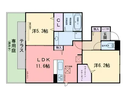 シェラタイン B棟(2LDK/1階)の間取り写真