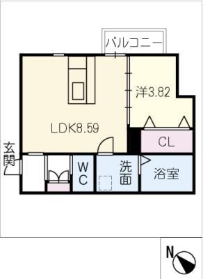 ALIVIA神沢(1LDK/1階)の間取り写真