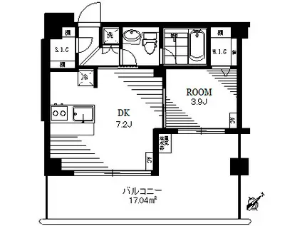 アプレパークス百合ヶ丘(1DK/3階)の間取り写真