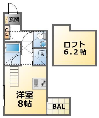 C4KOSHIEN イースト(1K/4階)の間取り写真