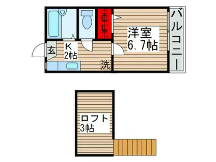 サンガーデンおゆみ野(1K/2階)の間取り写真