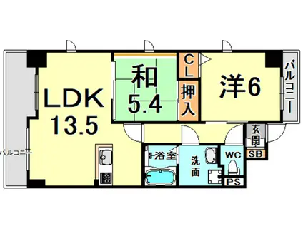 ラ・カーサフェリーチェ阪神尼崎(2LDK/1階)の間取り写真