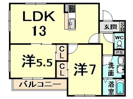 ソーテルヌ壱番館(2LDK/4階)の間取り写真