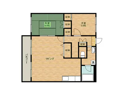 ヴァンベール玉川(2LDK/3階)の間取り写真