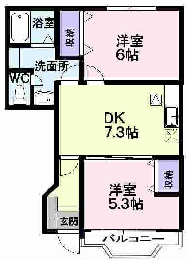 フォンテーヌ(2DK/1階)の間取り写真