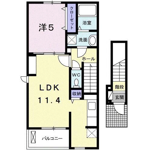メゾンディオール IIIA(1LDK/2階)の間取り写真