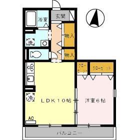 ジュネス北御座(1LDK/2階)の間取り写真