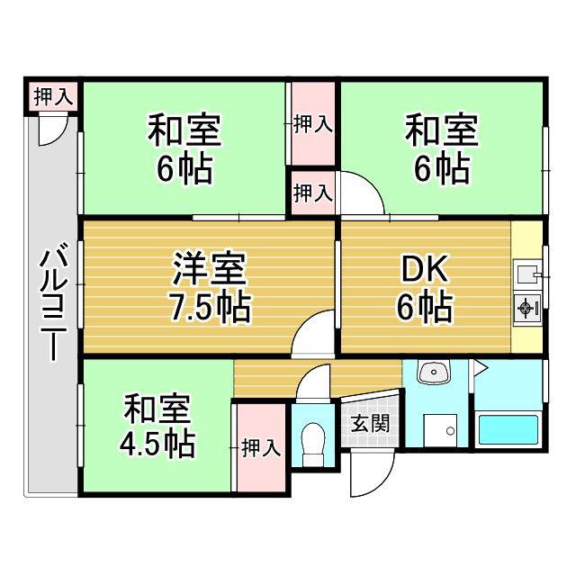 名谷4団地 21号棟(3LDK/5階)の間取り写真