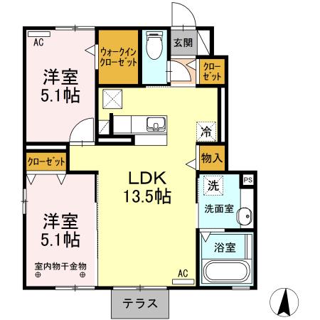 セレーノB(2LDK/1階)の間取り写真