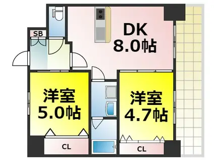 エステムプラザ難波ウエストII プレディア(2DK/10階)の間取り写真