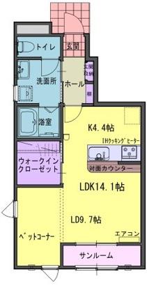 フォンターナW(1LDK/1階)の間取り写真