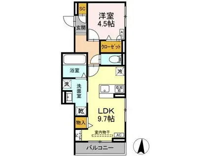 ルヴィータ大秋(1LDK/3階)の間取り写真