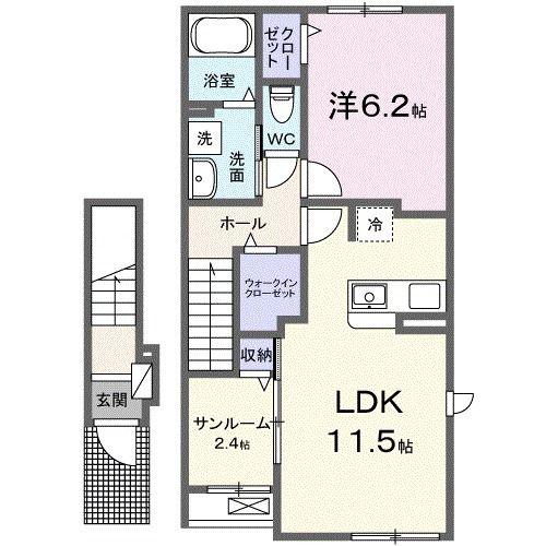 ルナソレイユ(1LDK/2階)の間取り写真