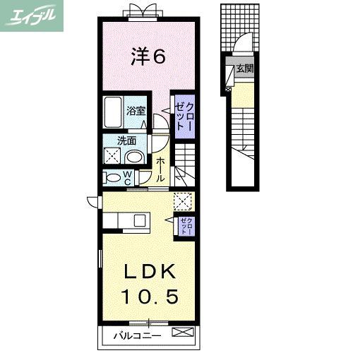 ウエストハウス(1LDK/2階)の間取り写真