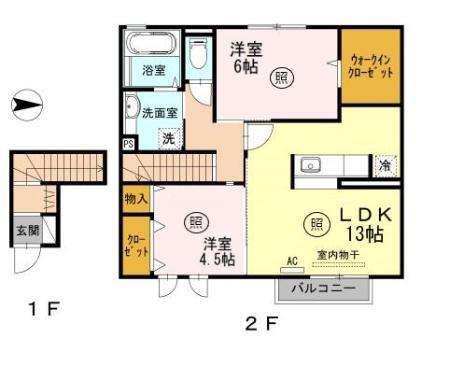 ウエストゥランタン A棟(2LDK/2階)の間取り写真