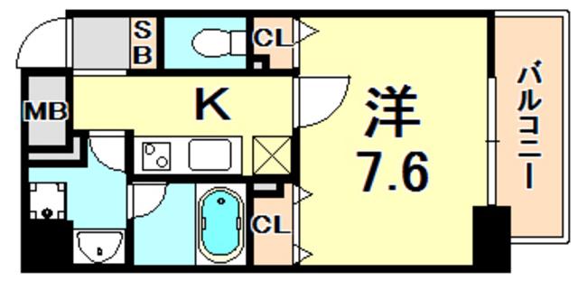レジディア神戸元町(1K/8階)の間取り写真