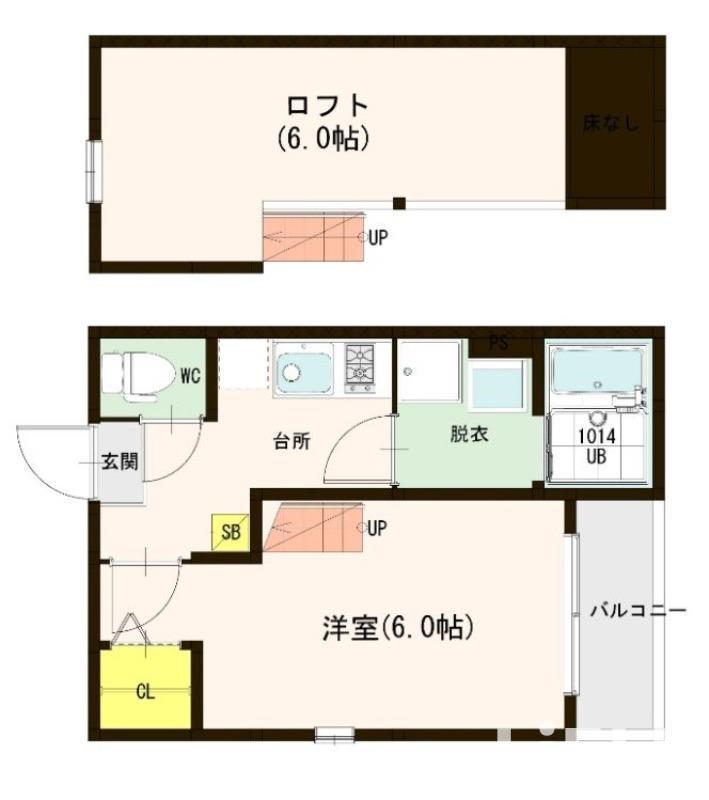 ハーモニーテラス上谷刈(1K/2階)の間取り写真