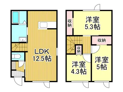 ドミールC(3LDK/1階)の間取り写真