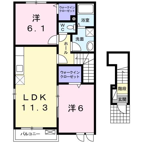 サン・スカイI(2LDK/2階)の間取り写真