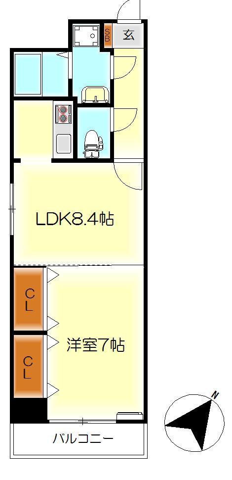 グランディールノブハラ(1LDK/5階)の間取り写真