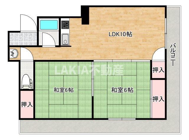 文の里 コーポ(2LDK/5階)の間取り写真
