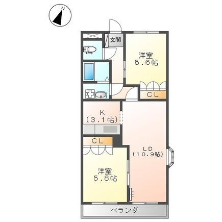 GRANDIR DOLCE(2LDK/2階)の間取り写真