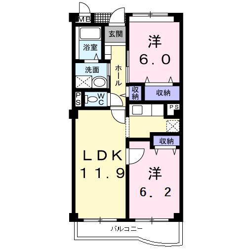 アンソレイエC(2LDK/3階)の間取り写真