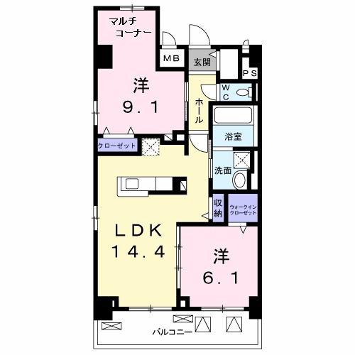 リヴェール武蔵砂川(2LDK/5階)の間取り写真