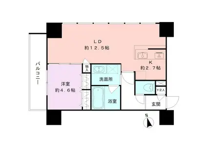 ロンドベル古町6番町(1LDK/9階)の間取り写真