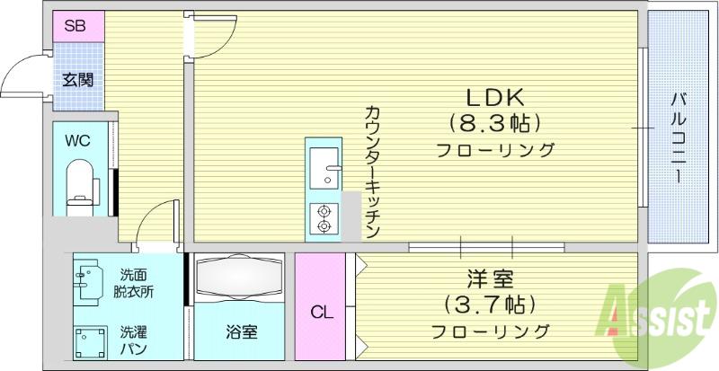 ALLIER PARK 上杉北(1LDK/1階)の間取り写真