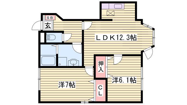 アメニティハウス B棟(2LDK/1階)の間取り写真