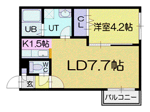 ルーチェ厚別(1LDK/4階)の間取り写真
