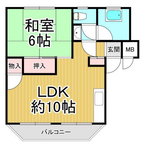 逆瀬ビラ(1LDK/2階)の間取り写真