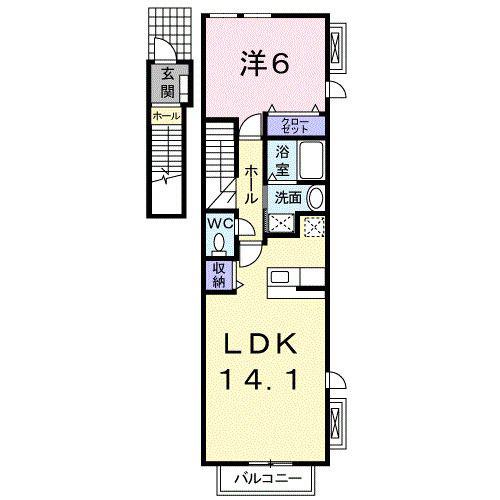 エスターテアイリス A(1LDK/2階)の間取り写真