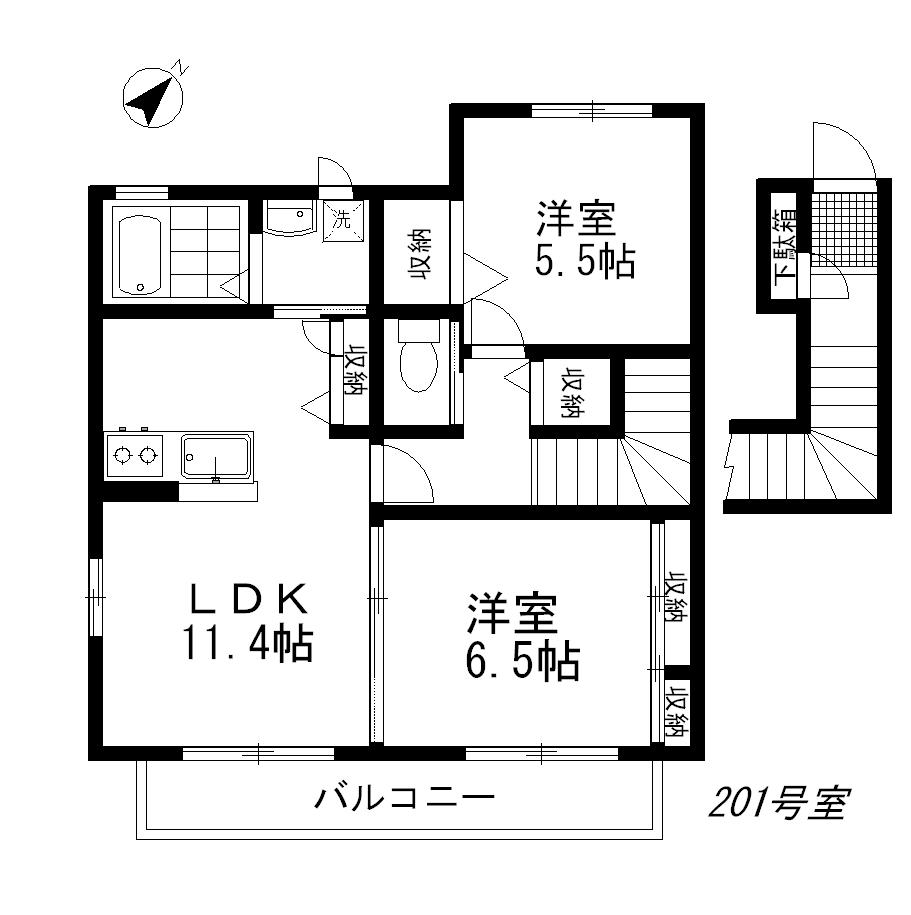 CHEZ MOI(2LDK/2階)の間取り写真