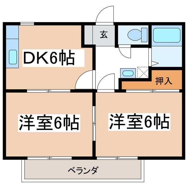 ホーユーコンホートII(2DK/2階)の間取り写真
