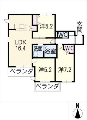 ウッディーコトー猫ヶ洞(3LDK/2階)の間取り写真