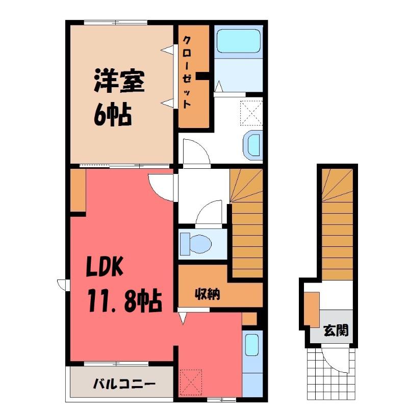 ピレネー II(1LDK/2階)の間取り写真