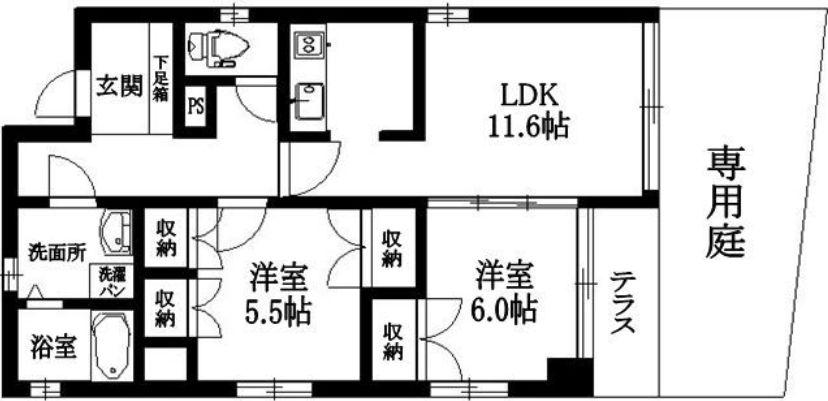 ヴィーブル天神南(2LDK/1階)の間取り写真