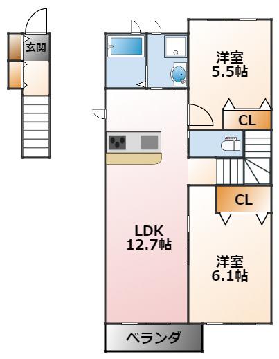 エトワール学文殿(2LDK/2階)の間取り写真