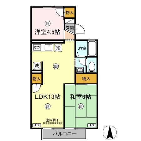 セジュール三島B棟(2LDK/2階)の間取り写真