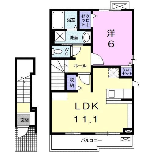 グレイス(1LDK/2階)の間取り写真