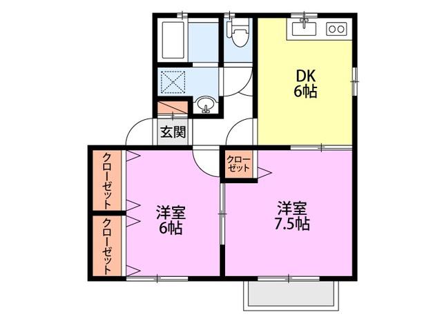 カーサセントラーレC棟(2DK/2階)の間取り写真