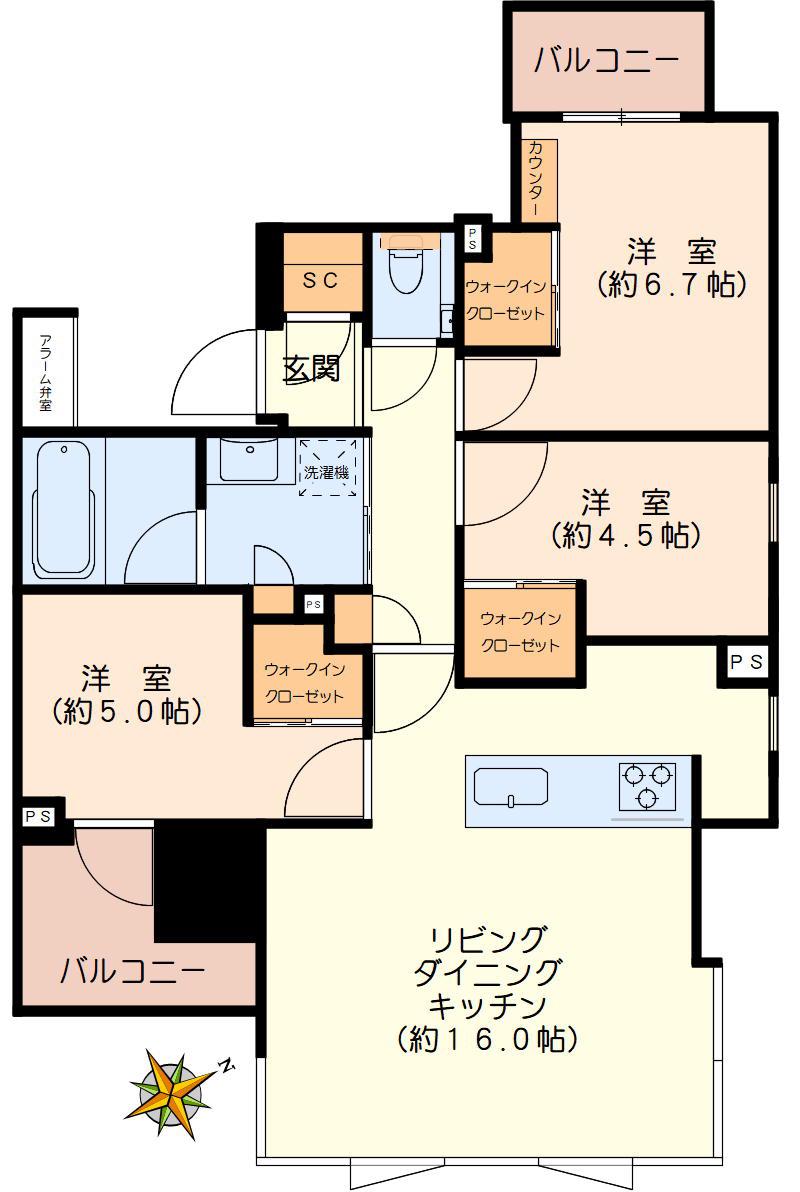 クリオ浅草橋ザ・グラン(3LDK/14階)の間取り写真