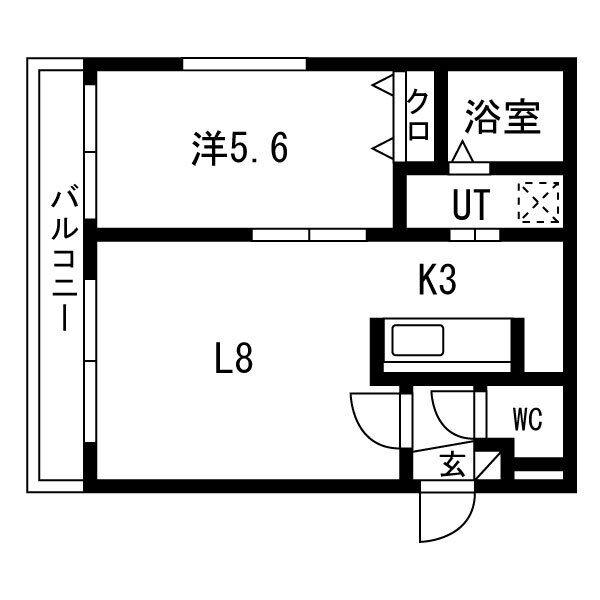エルクリエイト月寒中央(1LDK/3階)の間取り写真