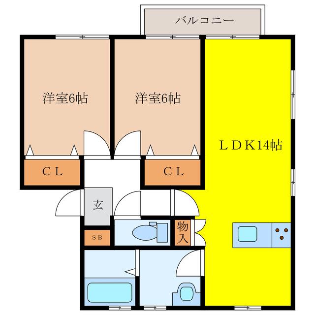 コスモスヤエAB(2LDK/2階)の間取り写真