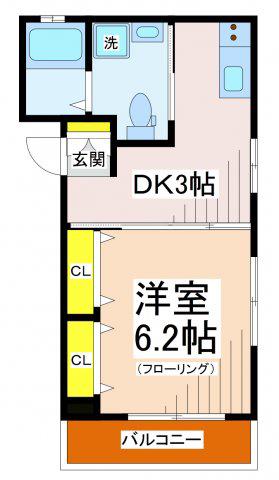 国領町YKマンション(1DK/5階)の間取り写真