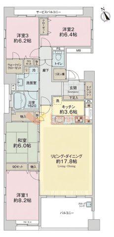 ライオンズマンション日吉町レジデンス(4LDK/4階)の間取り写真