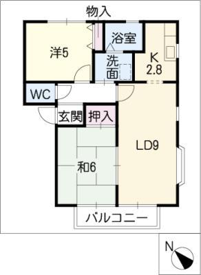 スイートホームA棟(2LDK/2階)の間取り写真